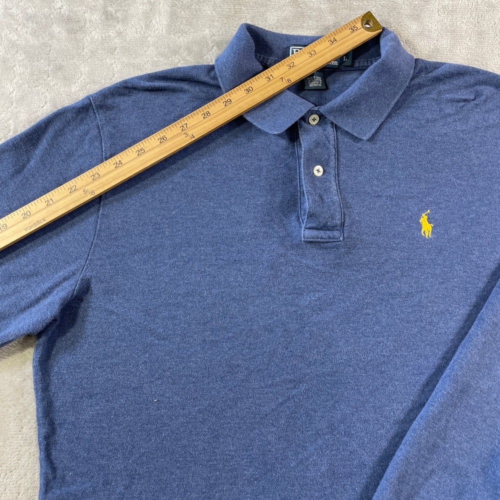 Polo Ralph Lauren  Pique Shirt Mens Large Blue Long Sleeve Preppy Casual Office - Picture 6 of 9